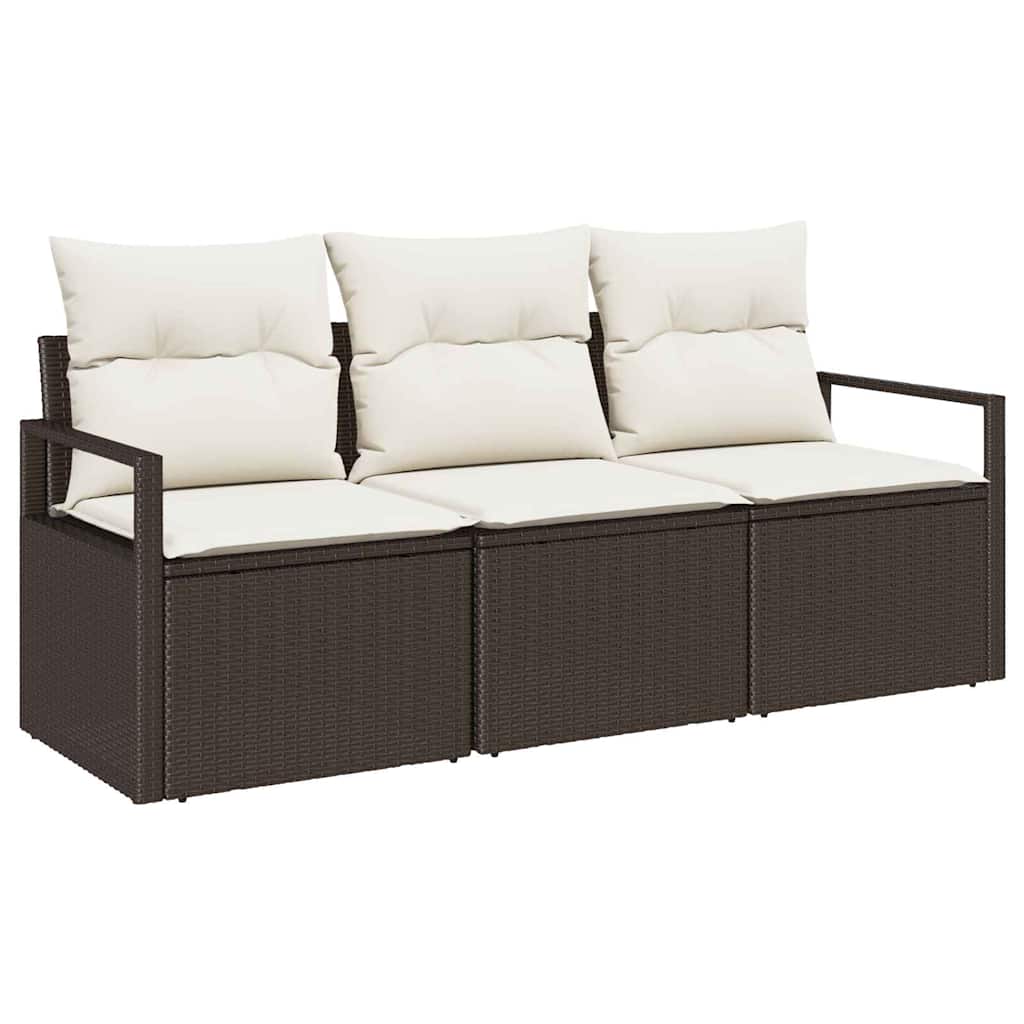 Garten-Sofa-Set mit Kissen mit Speicher 3 pcs Braun und Creme